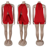 Split neck strap sleeveless set