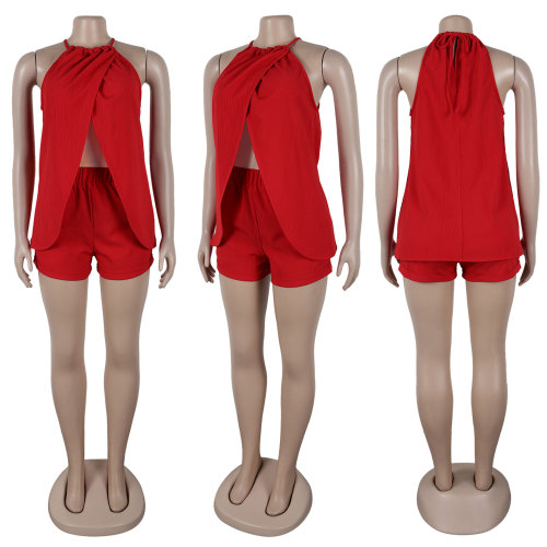 Split neck strap sleeveless set