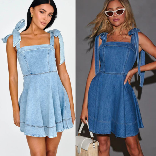 Strap denim women's dress