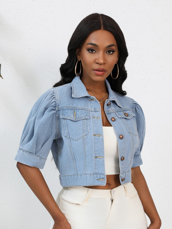 Short bubble short sleeved denim jacket