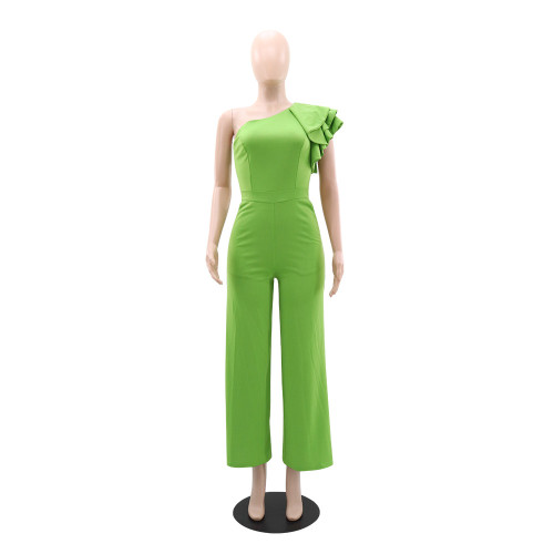 Women's jumpsuit with sloping shoulders and high waist
