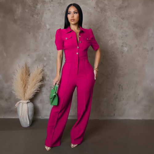 Line splicing short sleeved sports jumpsuit
