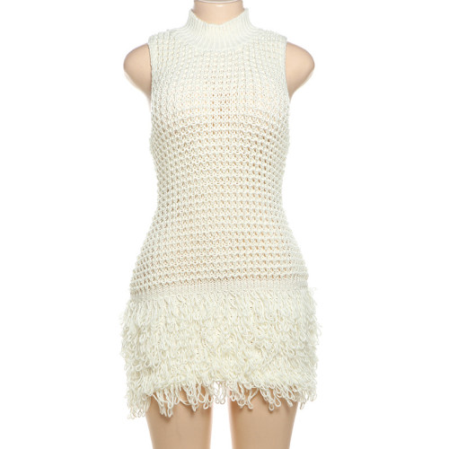 Sleeveless tassel cut-out patchwork dress
