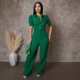 Line splicing short sleeved sports jumpsuit