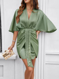 Elegant solid color waist bag hip dress