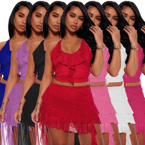 Slips, mesh, see through ruffle edge two-piece set