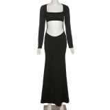 Hollow out strapless solid color hip hugging dress