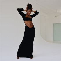 Hollow out strapless solid color hip hugging dress