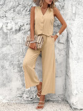 Temperament Solid Color Tank Top Set