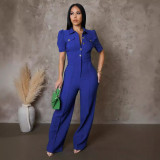 Line splicing short sleeved sports jumpsuit