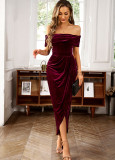 One shoulder velvet dress