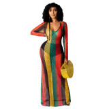 Hollow out perspective mesh beach cover dress