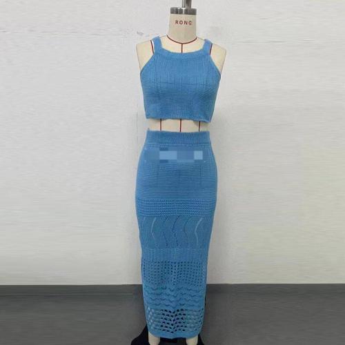 Round neck camisole short top, half body long skirt, beach set