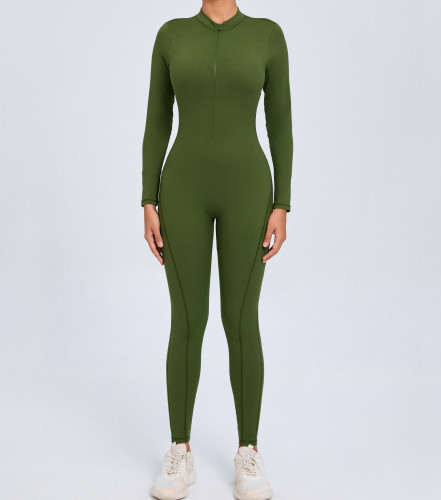 Zipper long sleeved yoga jumpsuit