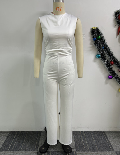 Sleeveless pleated wide leg jumpsuit