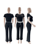 Round neck short sleeved wide leg sports suit