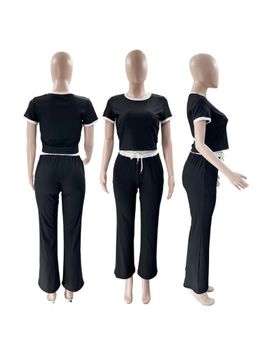 Round neck short sleeved wide leg sports suit