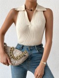 Polo neck ice silk top sleeveless knitted vest