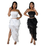 Sleeveless lace strapless top irregular half skirt two-piece set