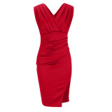 V-neck sleeveless slit high waisted evening gown dress