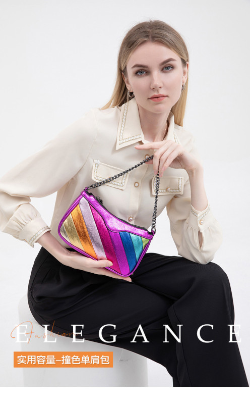 Color blocking splicing chain crossbody bag rainbow handbag shoulder bag