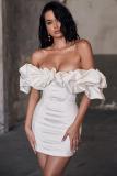 Strapless one shoulder fishbone ruffled dress with ruffled edges