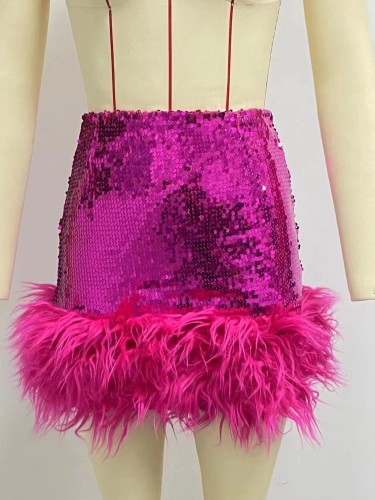 Half body hip hugging skirt with sequined feather skirt