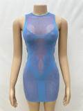 Perspective hip hugging integrated knitted jumpsuit short skirt