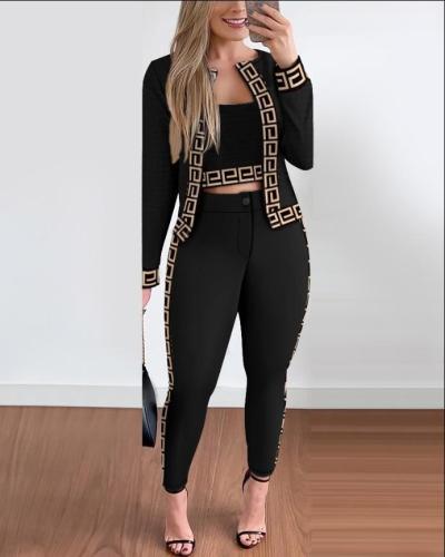 Women's vest, cardigan, tight pants three piece set