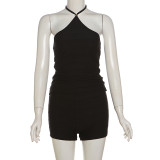 Strap up, neck hanging, tank top, shorts set