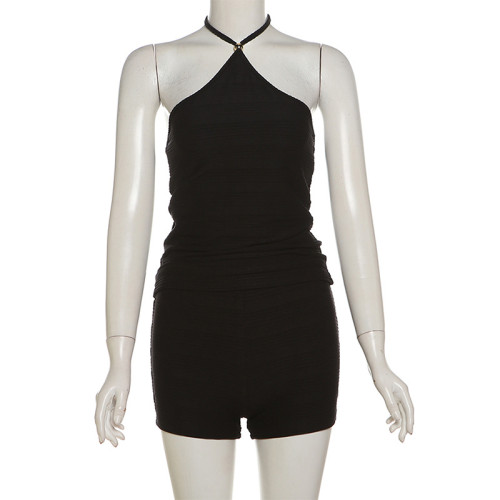 Strap up, neck hanging, tank top, shorts set