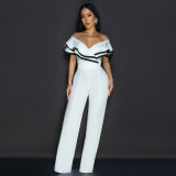 One shoulder short sleeved loose wide leg pants long pants