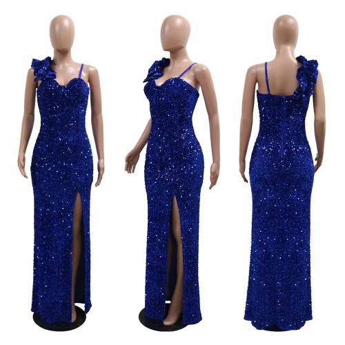 Strap sequin long skirt