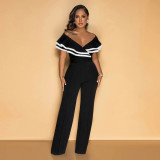One shoulder short sleeved loose wide leg pants long pants