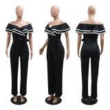 One shoulder short sleeved loose wide leg pants long pants