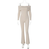 Pit stripe one shoulder long sleeved elastic slightly flared jumpsuit pants