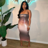 Backless sleeveless contrasting gradient European and American strapless dress