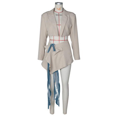Short suit denim strap short skirt set