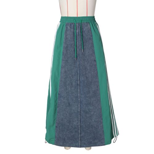 Striped A-line loose denim contrasting half skirt