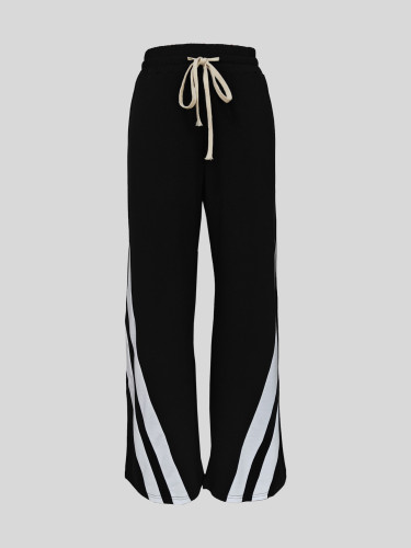 Splicing loose straight leg wide leg pants
