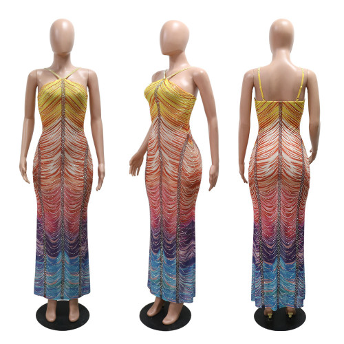 Hot pressed diamond wrapped hip length dress