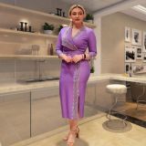 Large size women's dress with hot stamping diamond solid color skirt