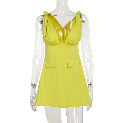 V-neck fake bag cover dress