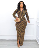 Gold and silver striped hip hugging dress