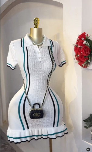 Collar, waist, ruffle edge, Knit dress