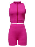 Knitted sleeveless zipper sports two-piece set