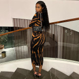 Printed long sleeved U-neck dress