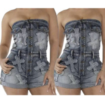 Embroidered strapless elastic shorts