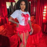 3D printed loose top lace shorts set