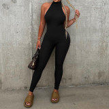 Pit sleeveless high waisted hip lifting tight jumpsuit